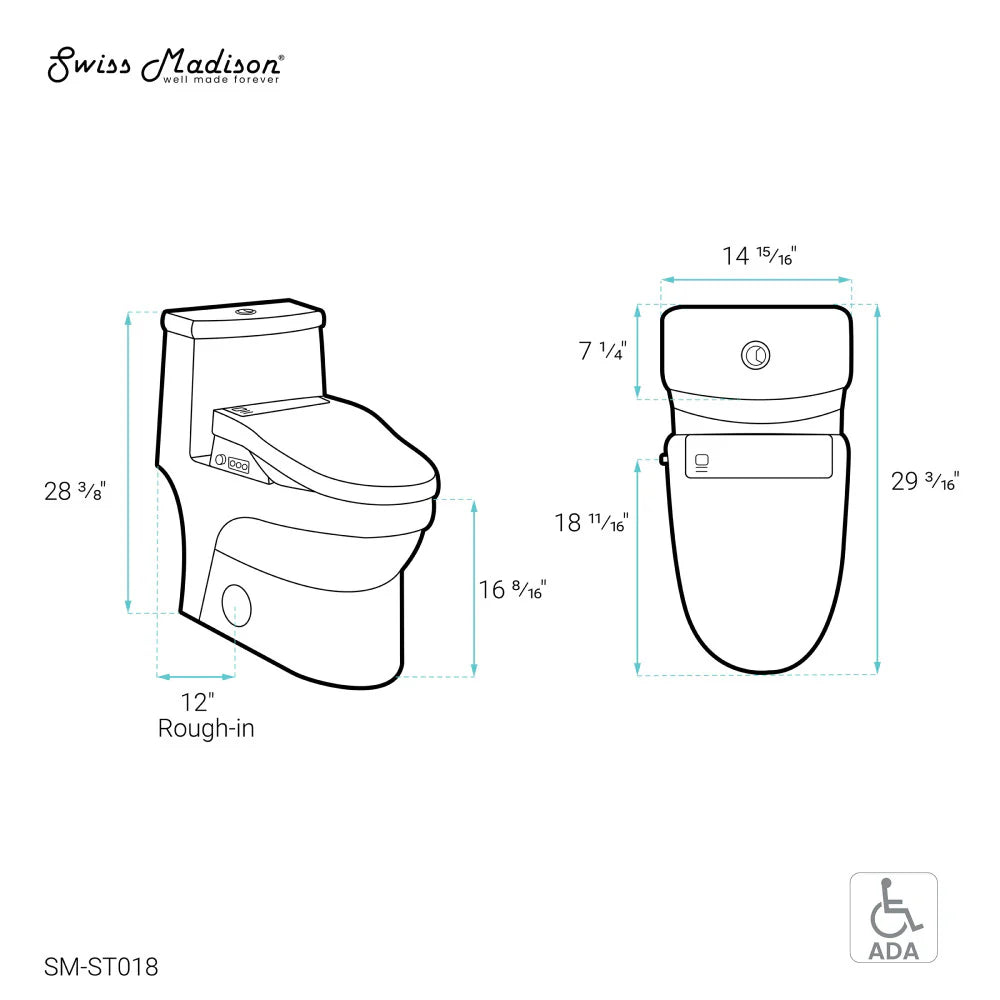 Swiss Madison Virage One-Piece Toilet with Vivante Smart Seat 1.1/1.6 gpf