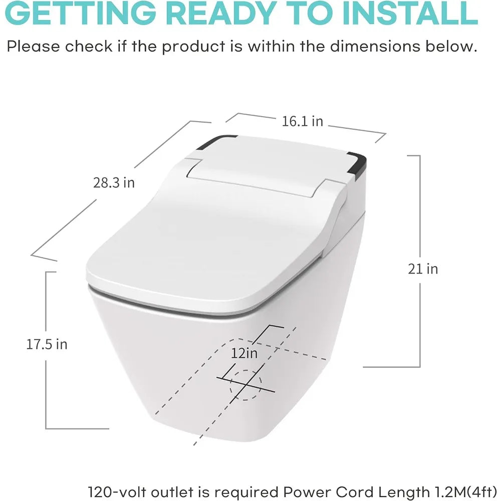 Smart Toilet, One Piece Integrated Toilet with Bidet Built-in, Auto Open/Close Lid, Heated Seat, Automatic Intelligent Toilets