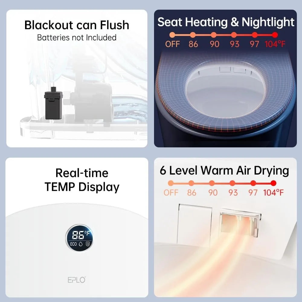 Smart Toilet,Modern Elongated Toilet with Warm Water,Dual Auto Flush,Foot Sensor Operation,Heated Bidet Seat, Heatedt Toilet