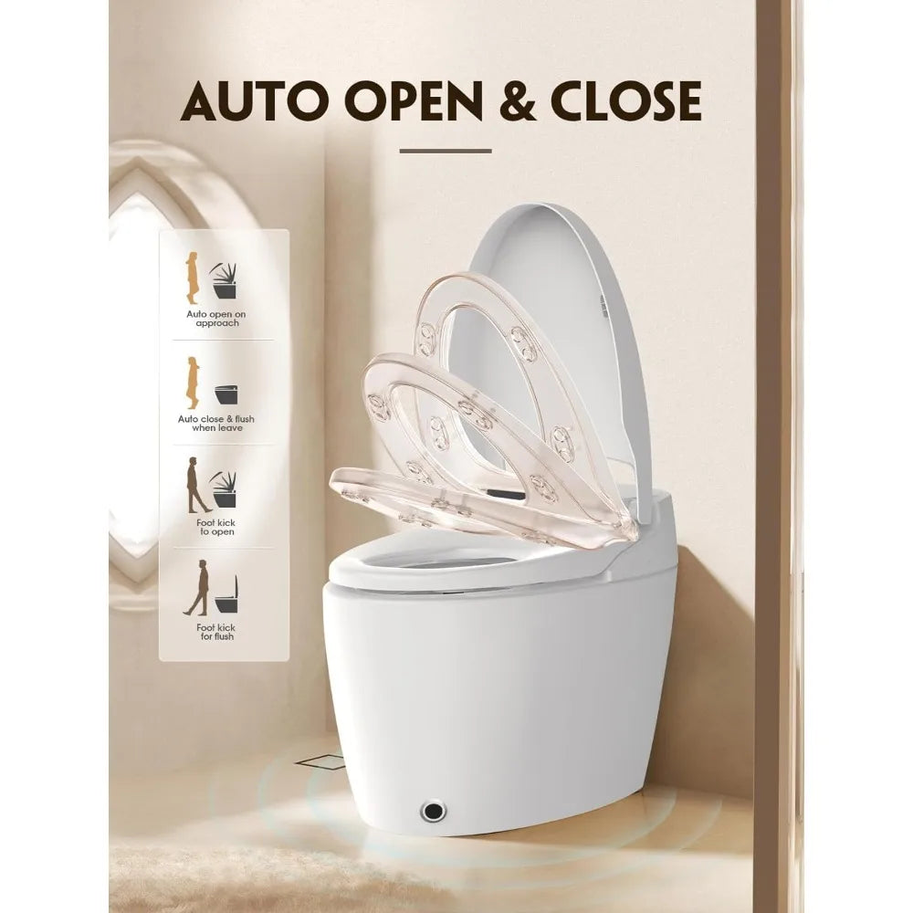 Tankless Smart Toilet With Bidet Built In, One-piece Bidet Toilet Seat, Auto Flush, Auto Open & Auto Close,Heated Seat, Warm Wat