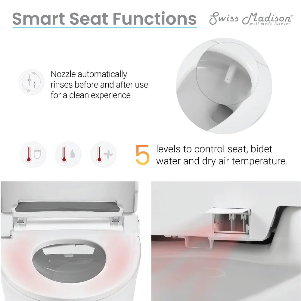 Avancer Smart Tankless Elongated Toilet and Bidet by Swiss Madison, Touchless Vortex Dual-Flush 1.1/1.6 gpf