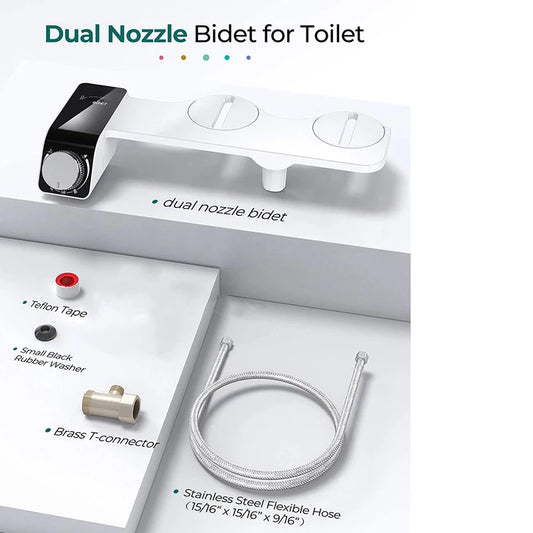 Smart Bidet Attachment Ultra-Slim Toilet Seat Dual Nozzle Bidet for Toilet Adjustable Water Pressure Unplugged Non-Electric Ass